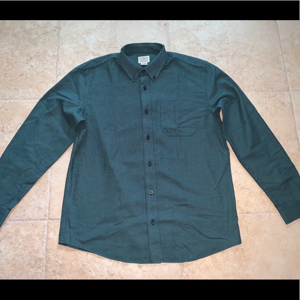 Green and blue patterned button down dress shirt